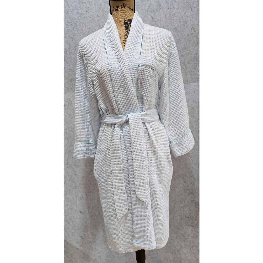 Cotton Real Robe, 100% Combed Cotton, Waffle Weave, Spa, Blue, New, Womens Sz S